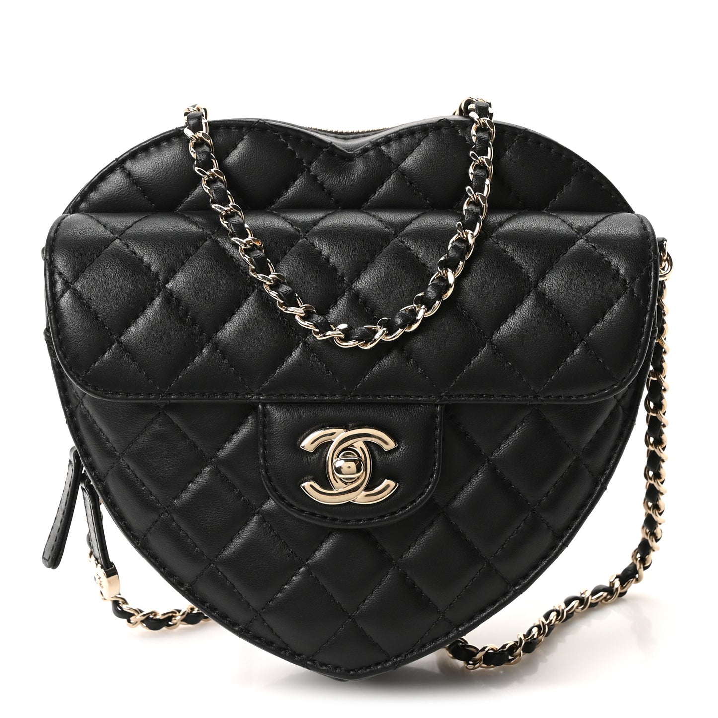 Lambskin Quilted Large CC In Love Heart Bag Black