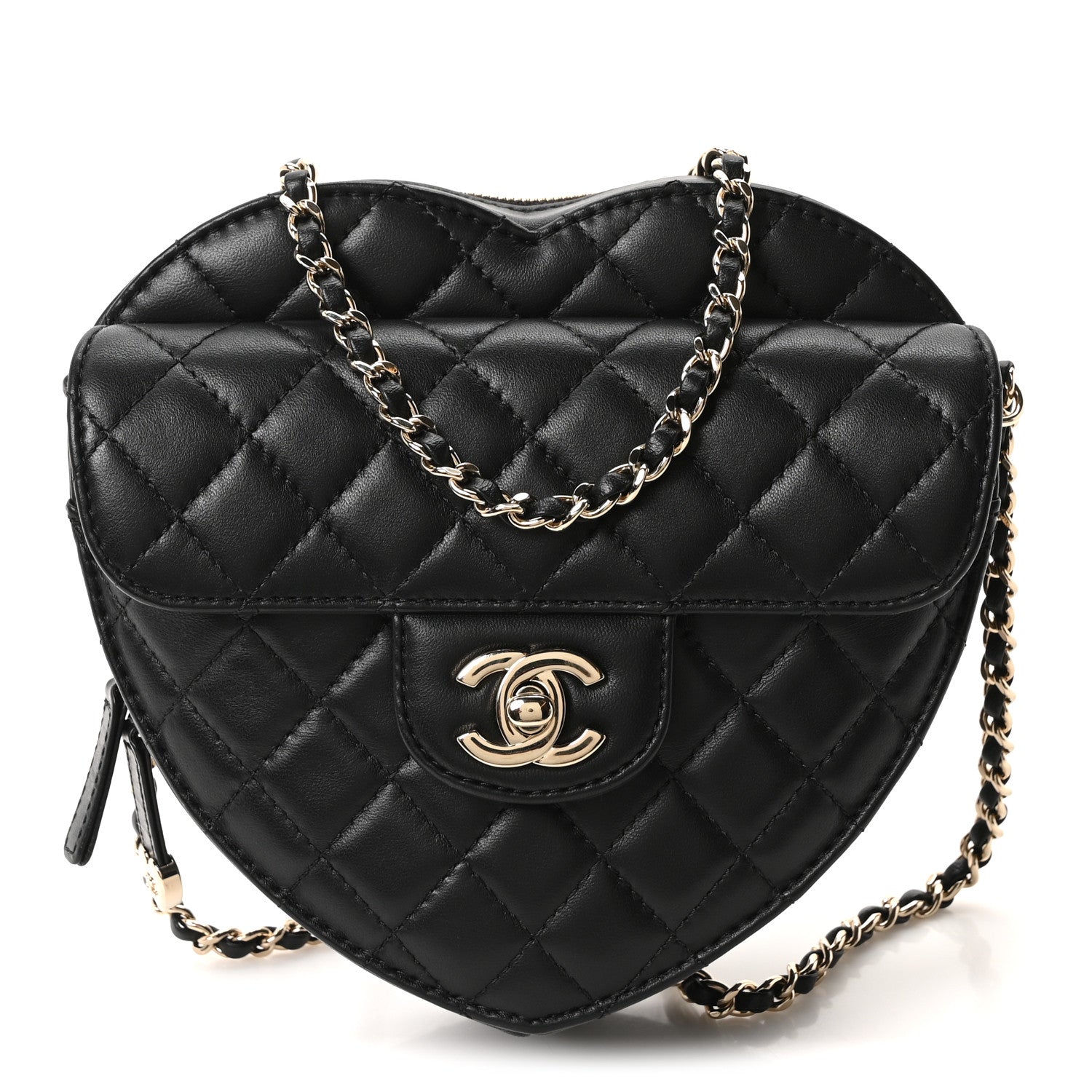 Chanel Lambskin Quilted Large CC In Love Heart Bag Black 1 of 9