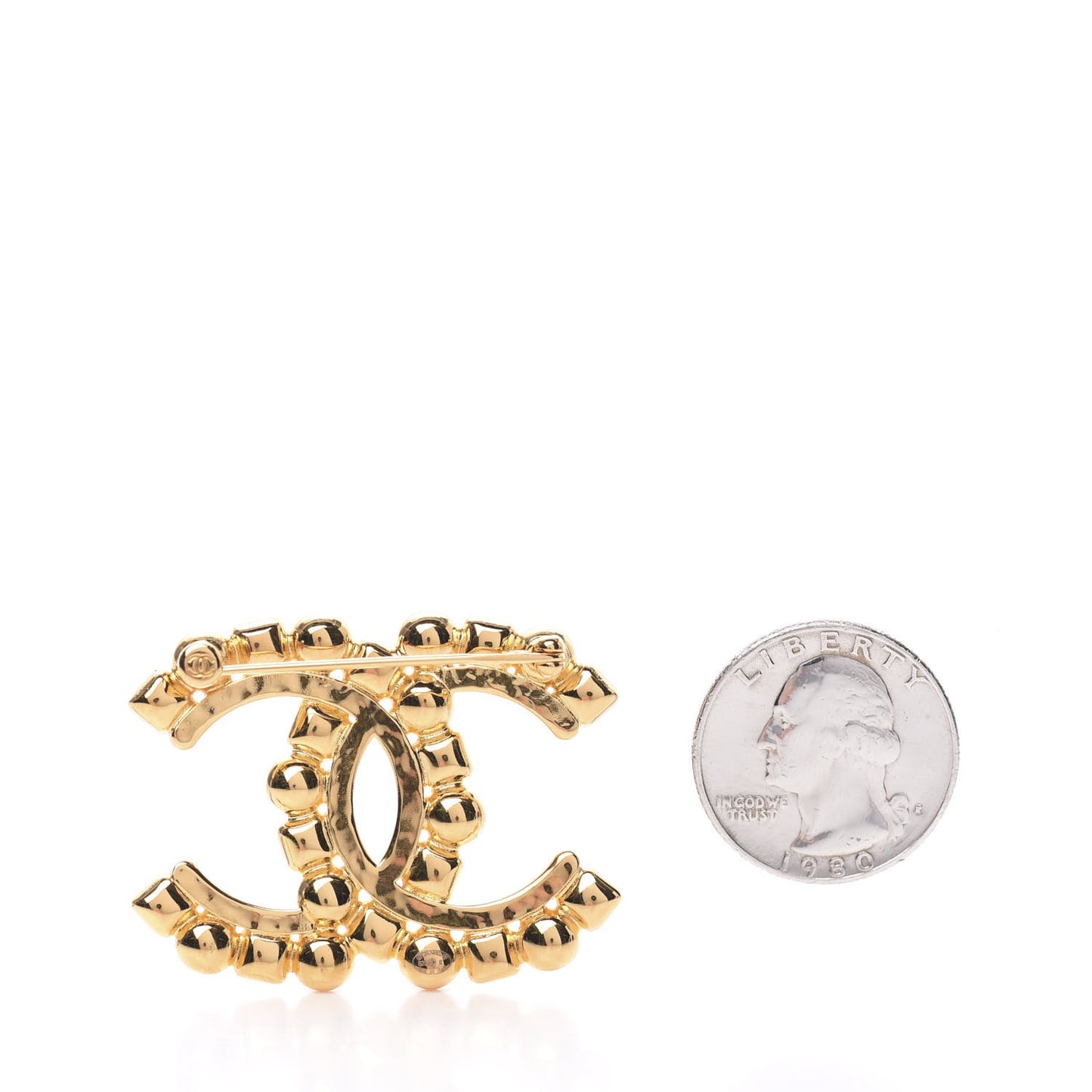 Pearl Crystal CC Brooch Gold