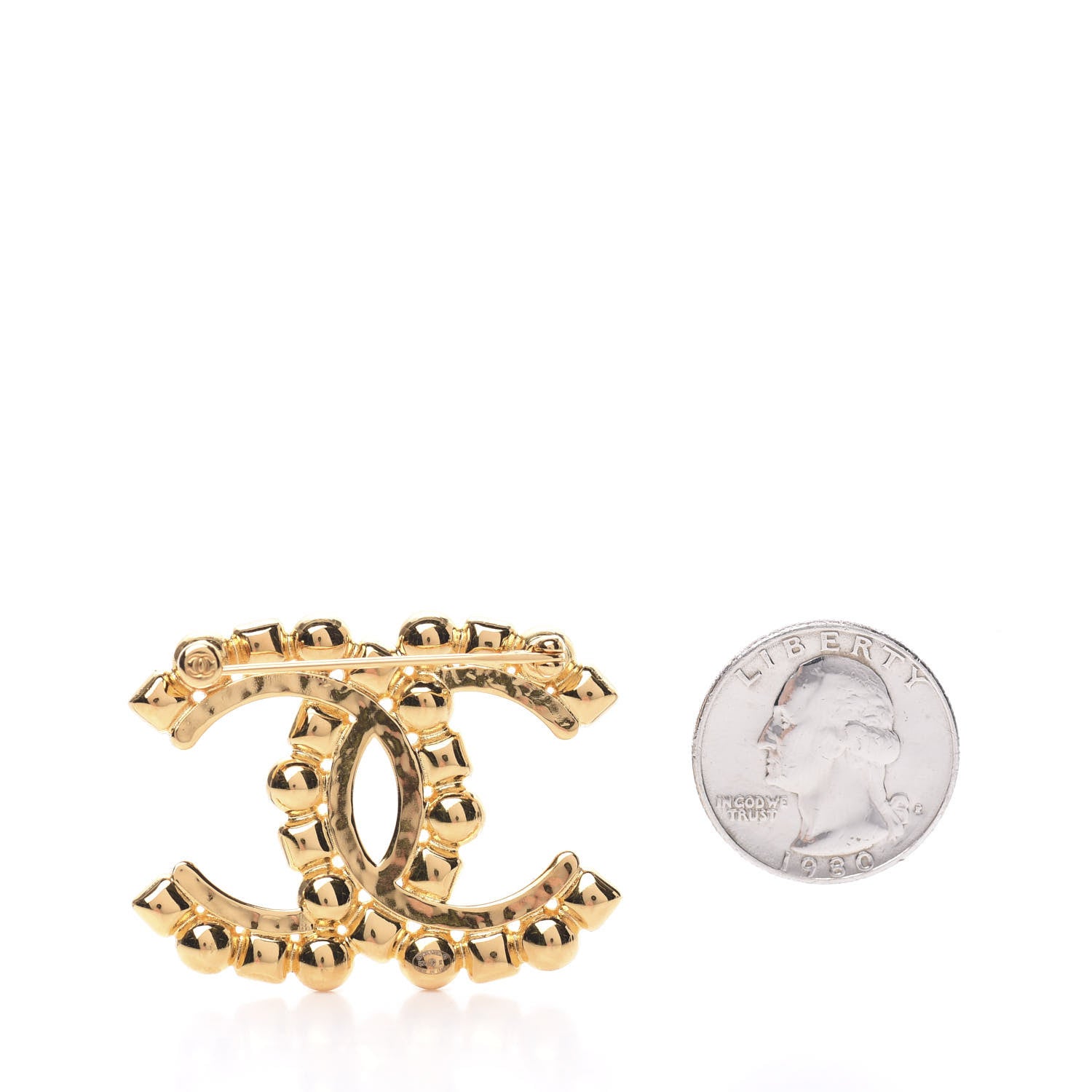 Chanel Pearl Crystal CC Brooch Gold 3 of 5