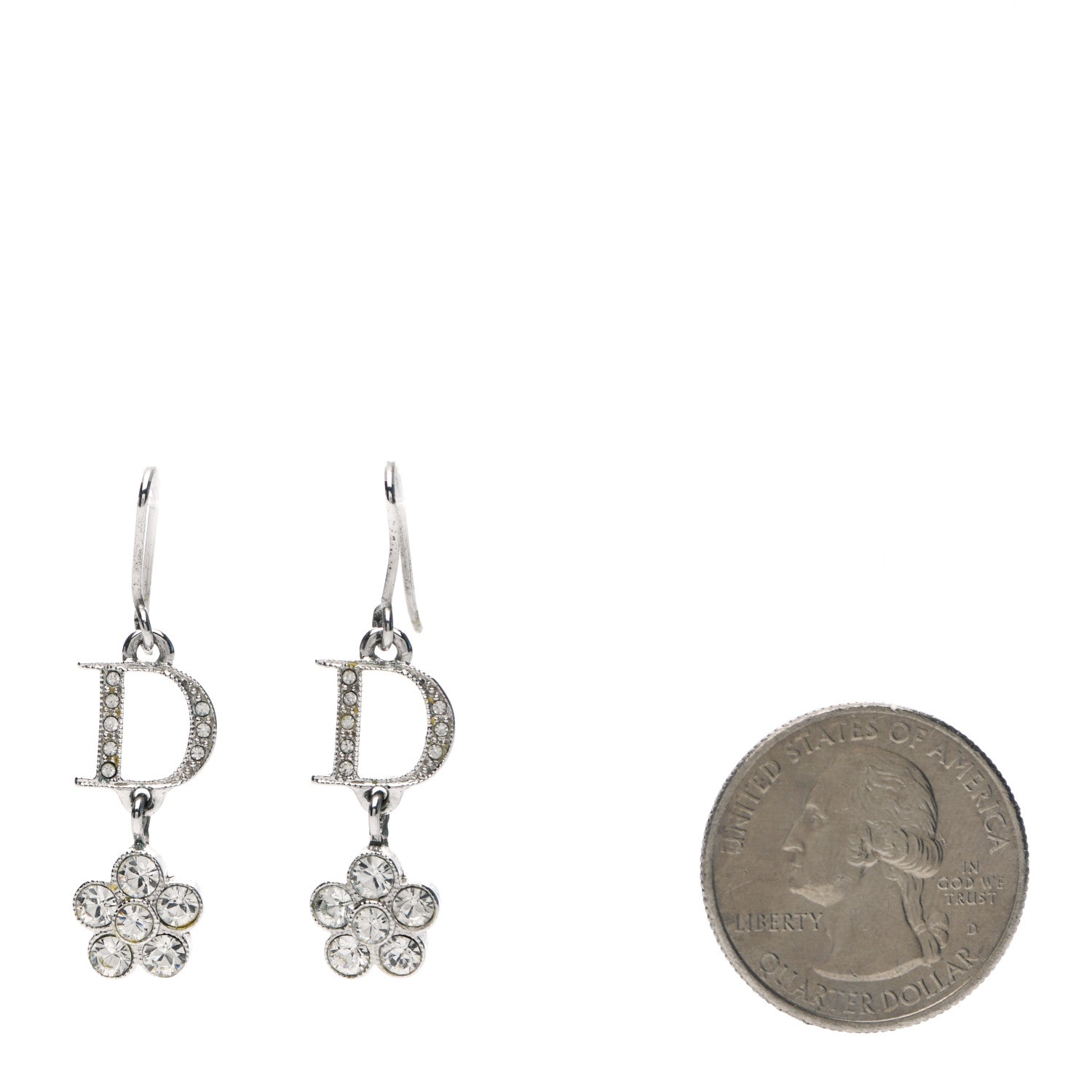 Christian Dior Crystal Flower Dangle Earrings Silver 2 of 4