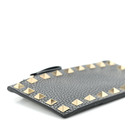 Valentino Garavani Pebbled Calfskin Rockstud Coin Case Card Holder Black 8 of 9