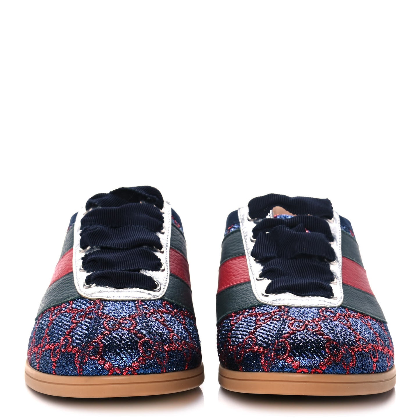 Lurex Calfskin Web GG Monogram Womens Falacer Sneakers 36.5 Iridescent Blue Iridescent Red Silver