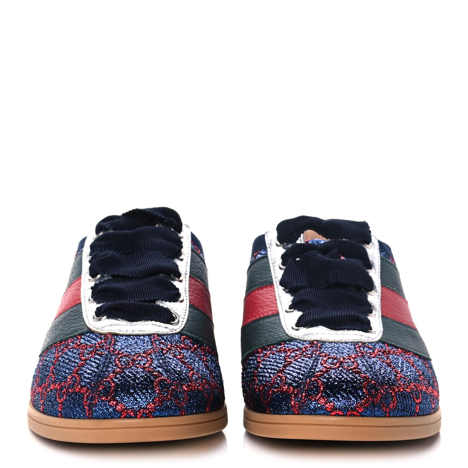 Gucci Lurex Calfskin Web GG Monogram Womens Falacer Sneakers 36.5 Iridescent Blue Iridescent Red Silver 2 of 11