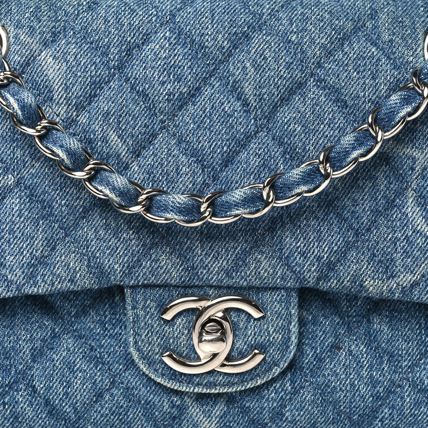 Chanel Denim Quilted CC Print Medium Single Flap Blue 8 of 10
