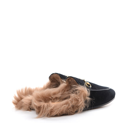 Gucci Velvet Fur Womens Princetown Slippers 36 Black 4 of 10