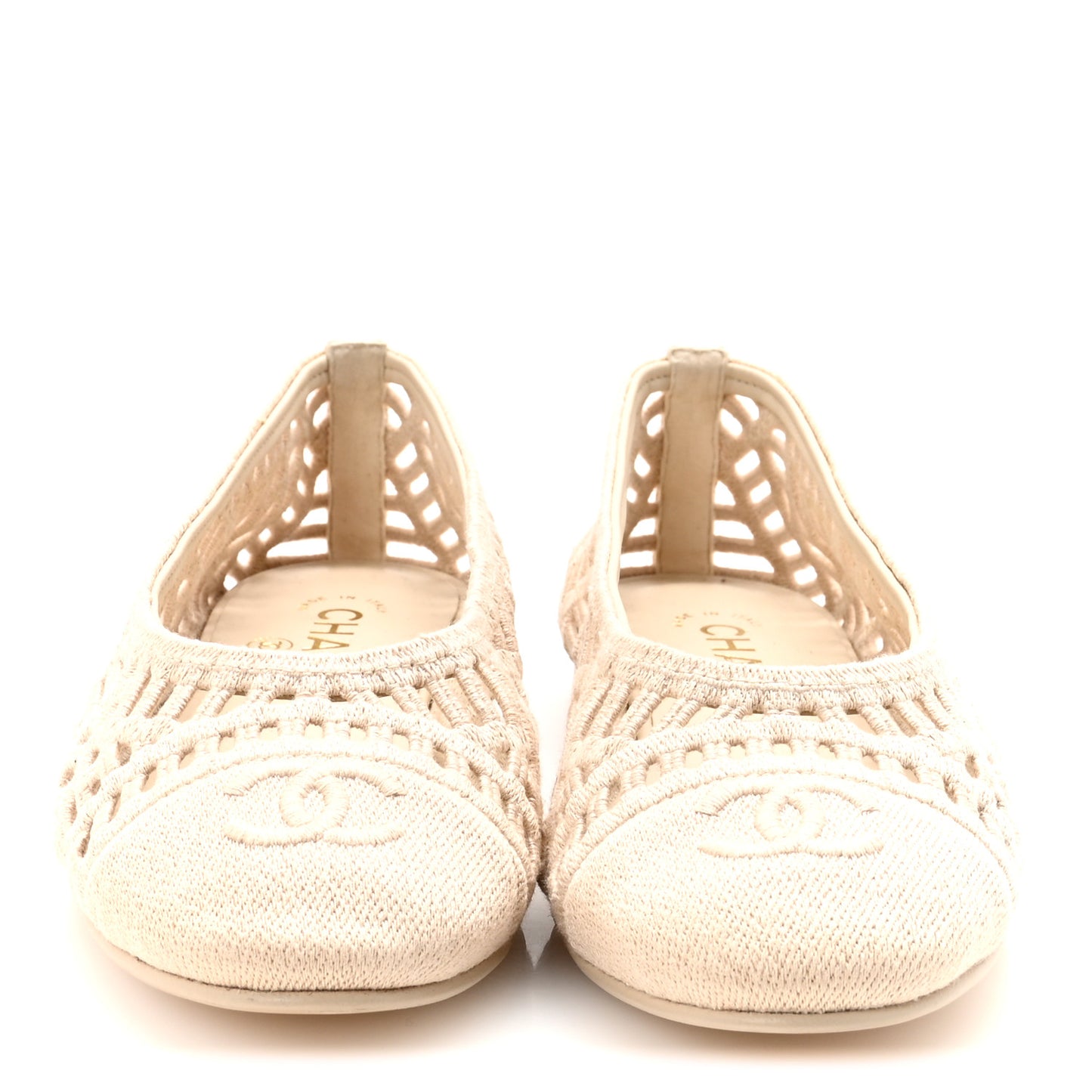 Cotton Embroidered Cap Toe Ballet Flats 38 Ivory