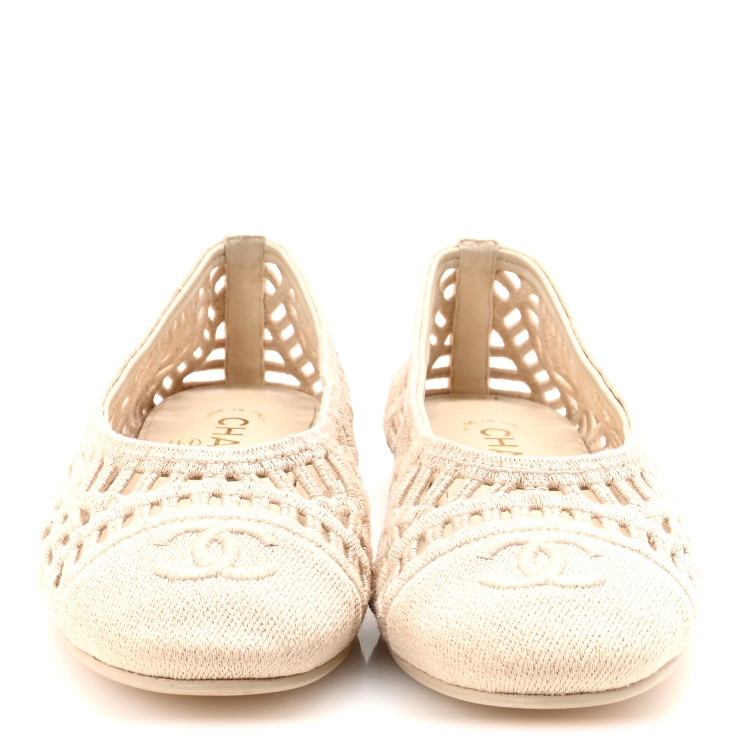 Chanel Cotton Embroidered Cap Toe Ballet Flats 38 Ivory 3 of 8