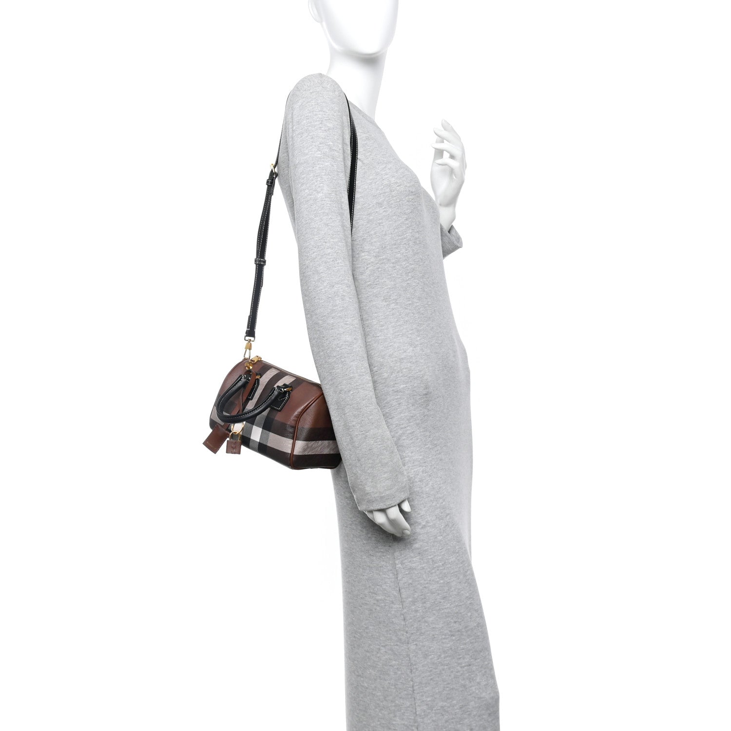 Burberry E-canvas Check Mini Bowling Bag Dark Birch Brown 2 of 9