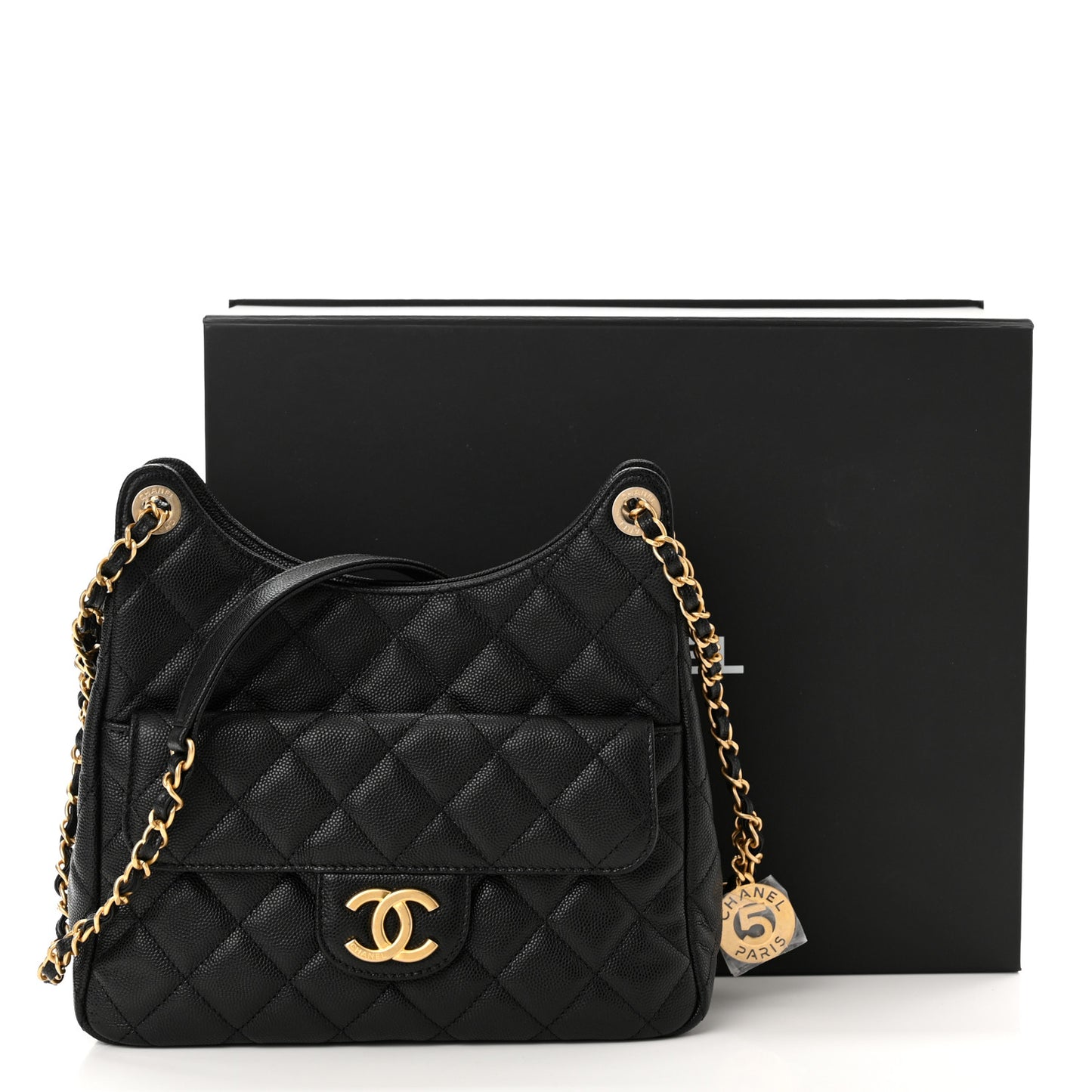 Caviar Quilted Wavy CC Hobo Black