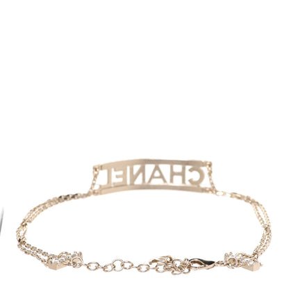Chanel Metal Crystal Logo Choker Necklace Gold 3 of 5