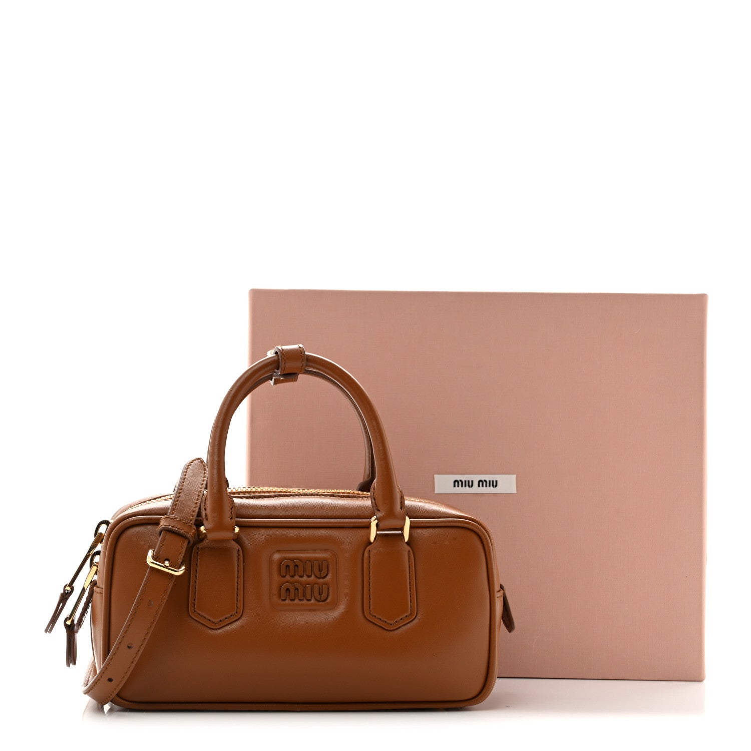 Miu Miu Calfskin Regular Arcadie Top Handle Bag Cognac 11 of 11