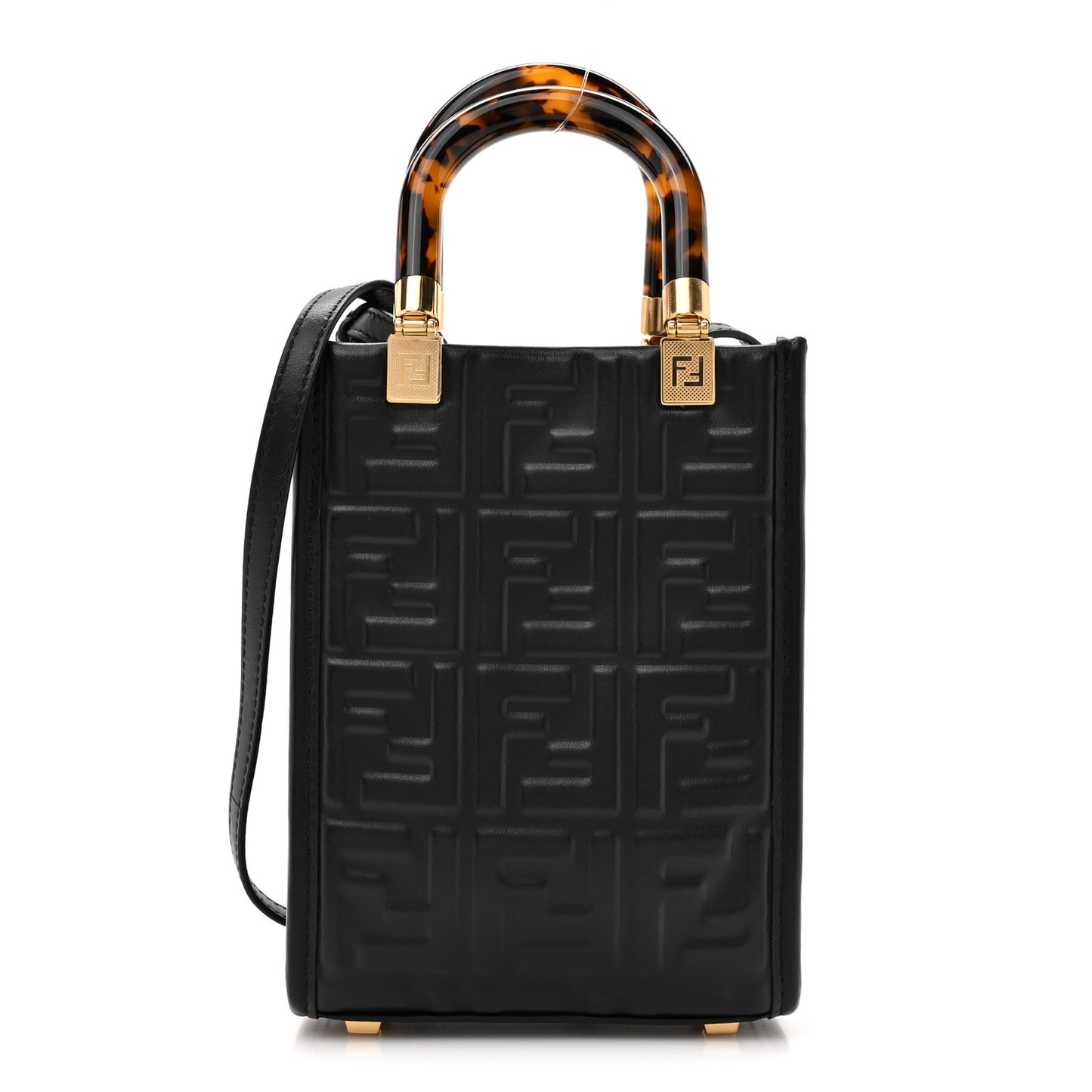 Vitello Plexiglass FF Embossed Mini Fendi Sunshine Shopper Tote Black