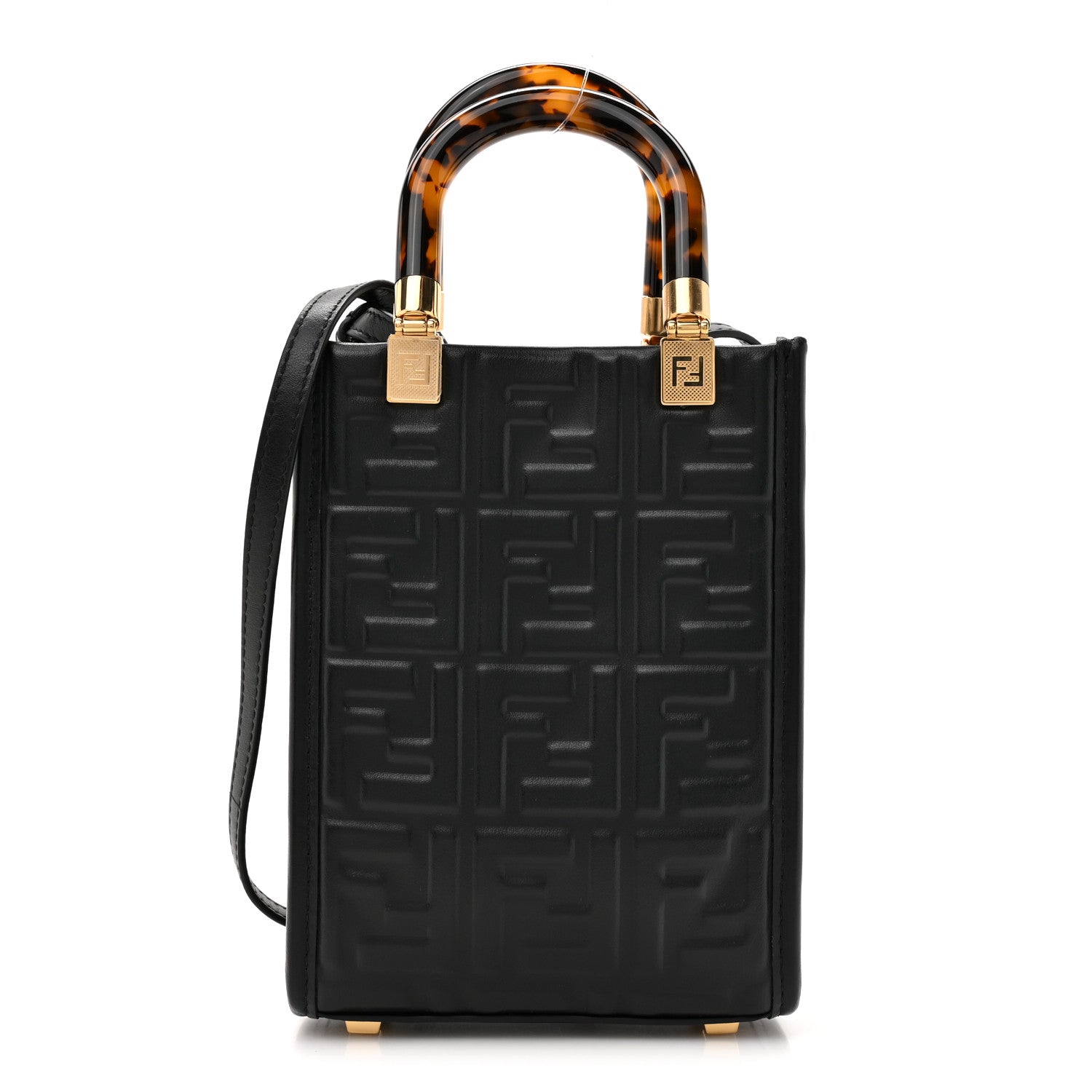 Fendi Vitello Plexiglass FF Embossed Mini Fendi Sunshine Shopper Tote Black 1 of 10