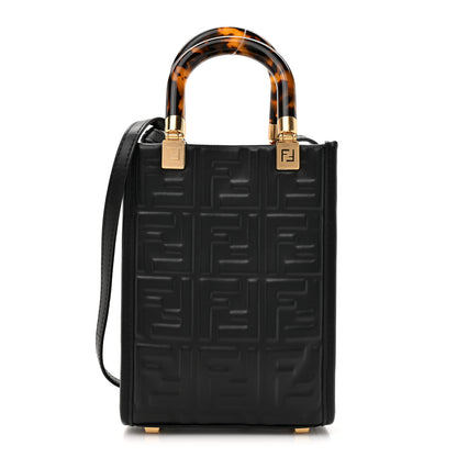 Fendi Vitello Plexiglass FF Embossed Mini Fendi Sunshine Shopper Tote Black 1 of 10