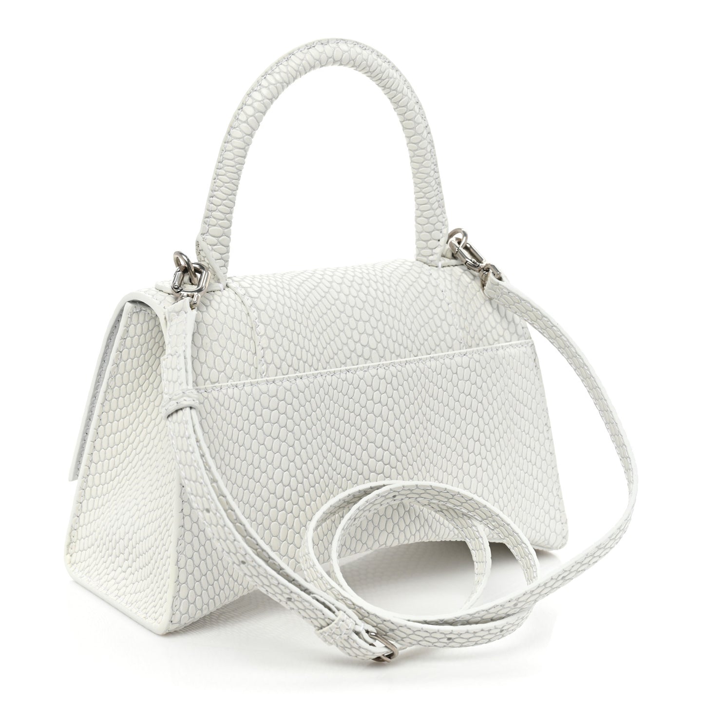 Matte Calfskin Snake Embossed Tonal B Small Hourglass Top Handle Bag Optic White