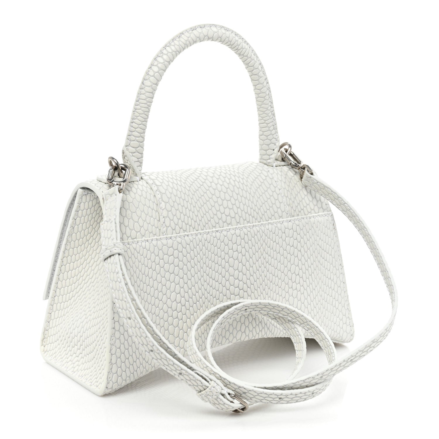 Balenciaga Matte Calfskin Snake Embossed Tonal B Small Hourglass Top Handle Bag Optic White 3 of 10