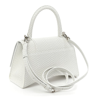 Balenciaga Matte Calfskin Snake Embossed Tonal B Small Hourglass Top Handle Bag Optic White 3 of 10