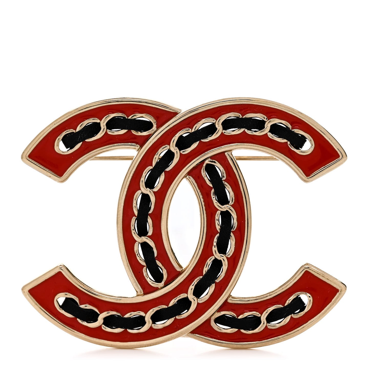 Lambskin Enamel CC Brooch Gold Black Orange