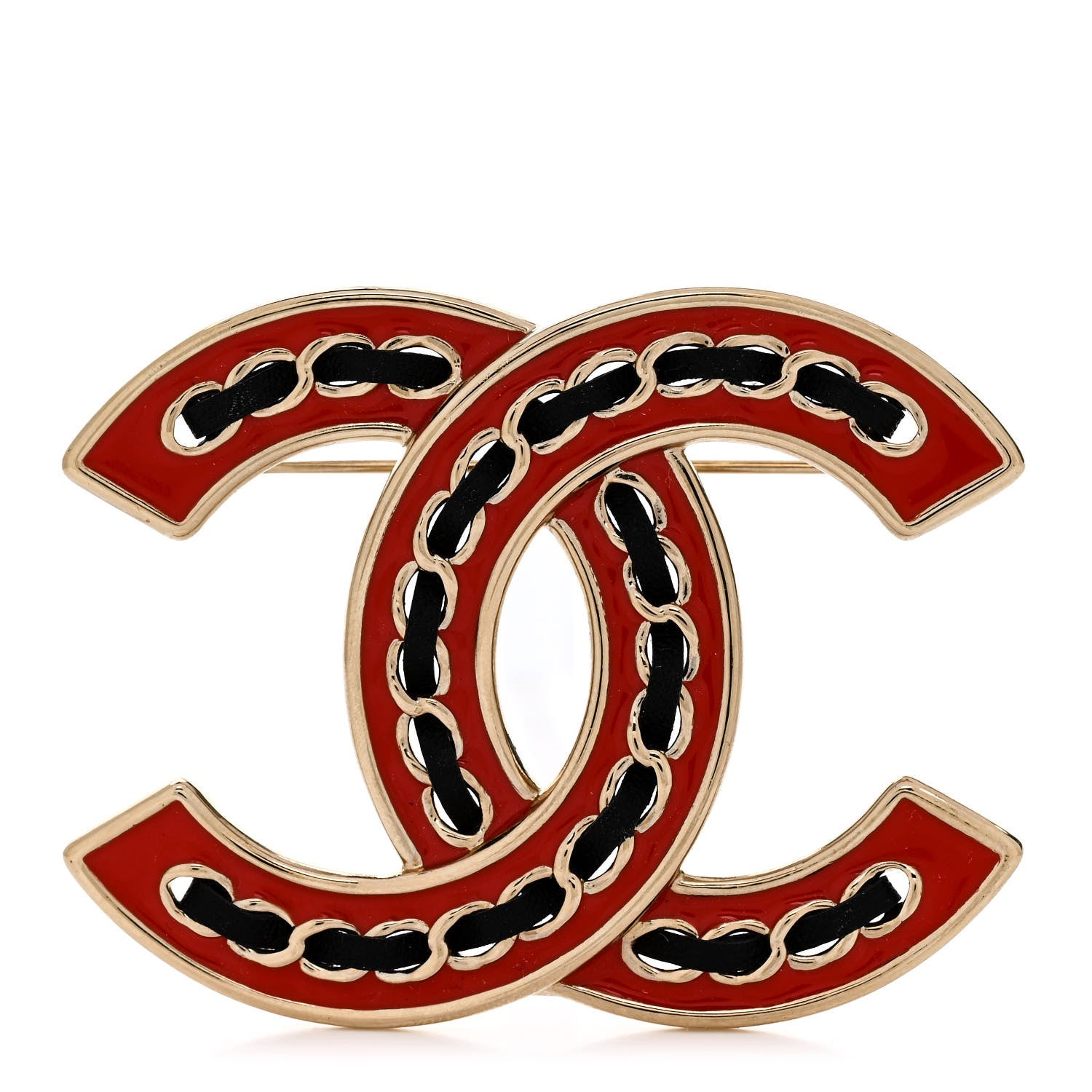 Chanel Lambskin Enamel CC Brooch Gold Black Orange 1 of 4