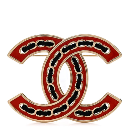 Chanel Lambskin Enamel CC Brooch Gold Black Orange 1 of 4