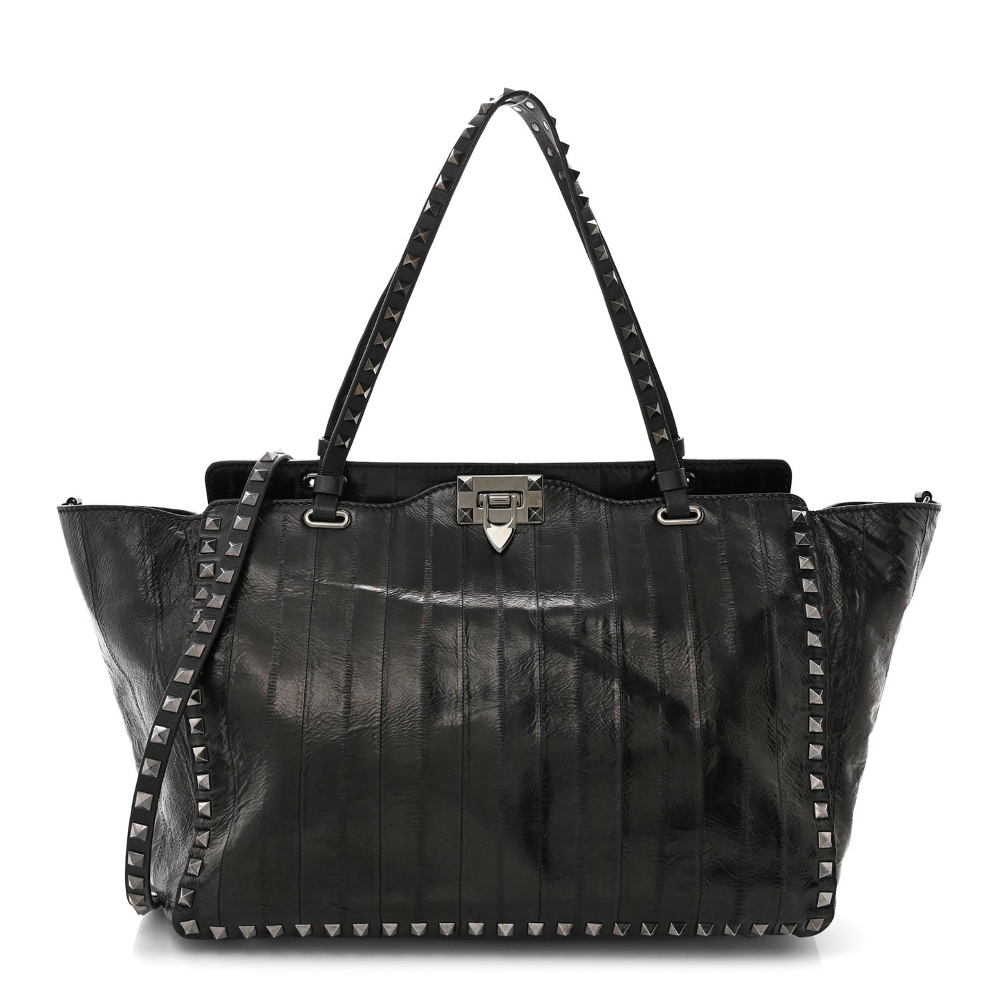 Eel Skin Medium Rockstud Tote Black