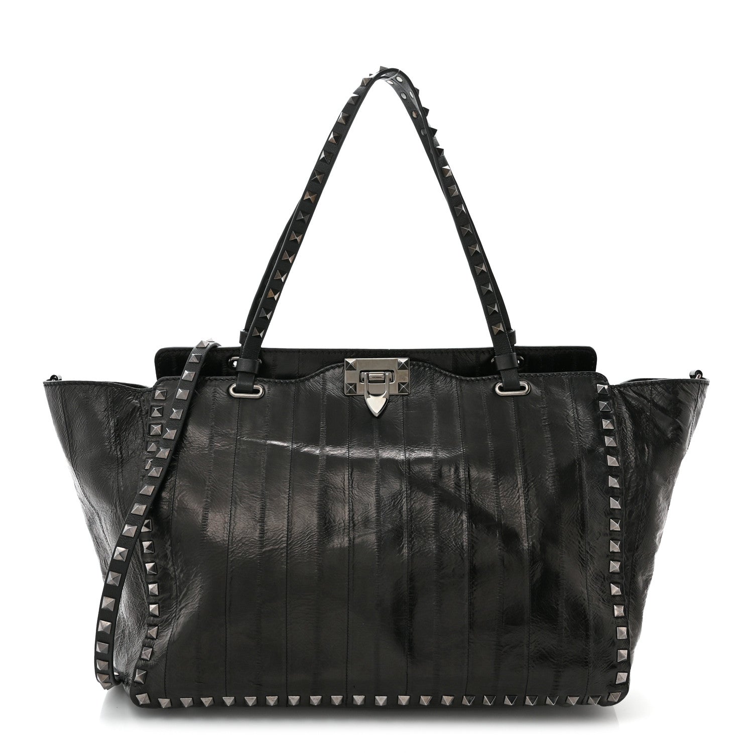 Valentino Garavani Eel Skin Medium Rockstud Tote Black 1 of 10