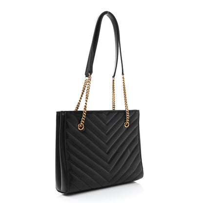 Saint Laurent Grain De Poudre Matelasse Chevron Small Tribeca Shopping Bag Black 3 of 9