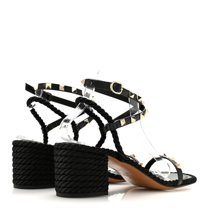 Valentino Garavani Calfskin Rockstud Torchon Rope 65mm Sandals 39 Black 5 of 10