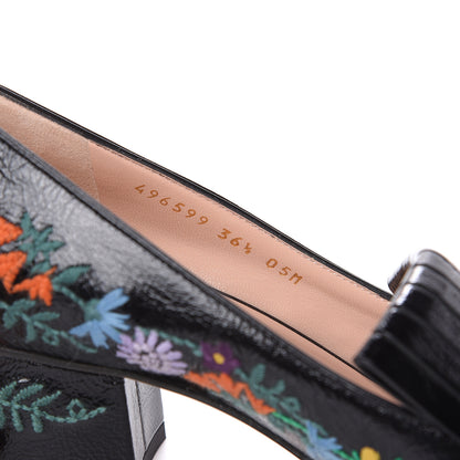 Gucci Skipper Calfskin Floral Embroidered GG Marmont Fringe 50mm Loafer Pumps 36.5 Black 10 of 11