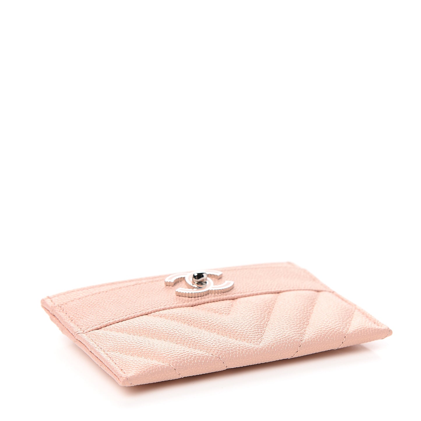 Metallic Caviar Chevron Quilted Vintage Mademoiselle Card Holder Pink