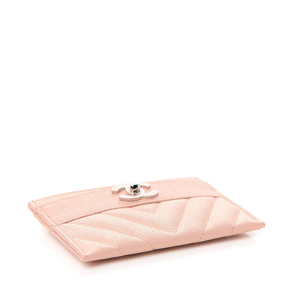 Chanel Metallic Caviar Chevron Quilted Vintage Mademoiselle Card Holder Pink 3 of 8