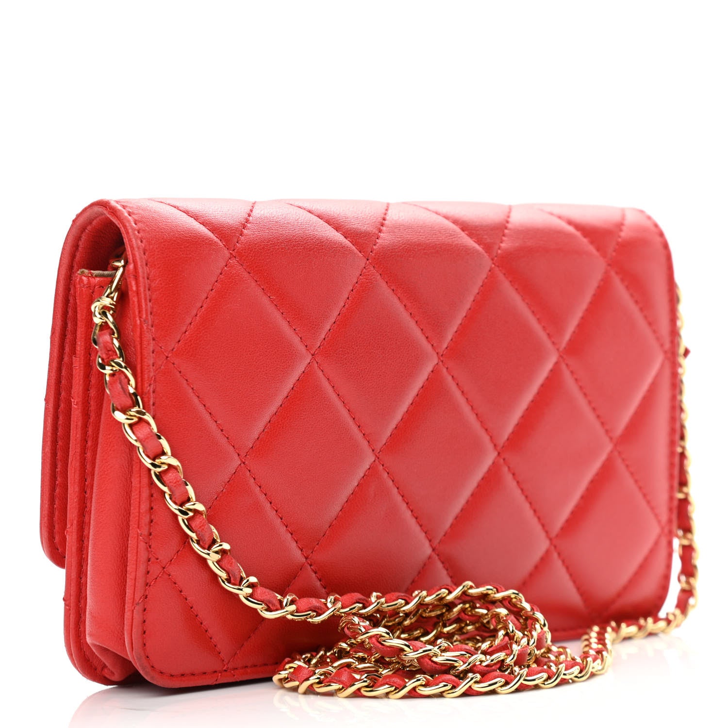Chanel Lambskin Quilted Golden Class Wallet on Chain WOC Red 3 of 13