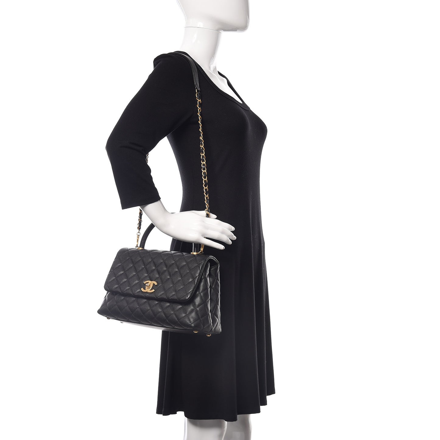 Caviar Quilted Small Coco Handle Flap Black