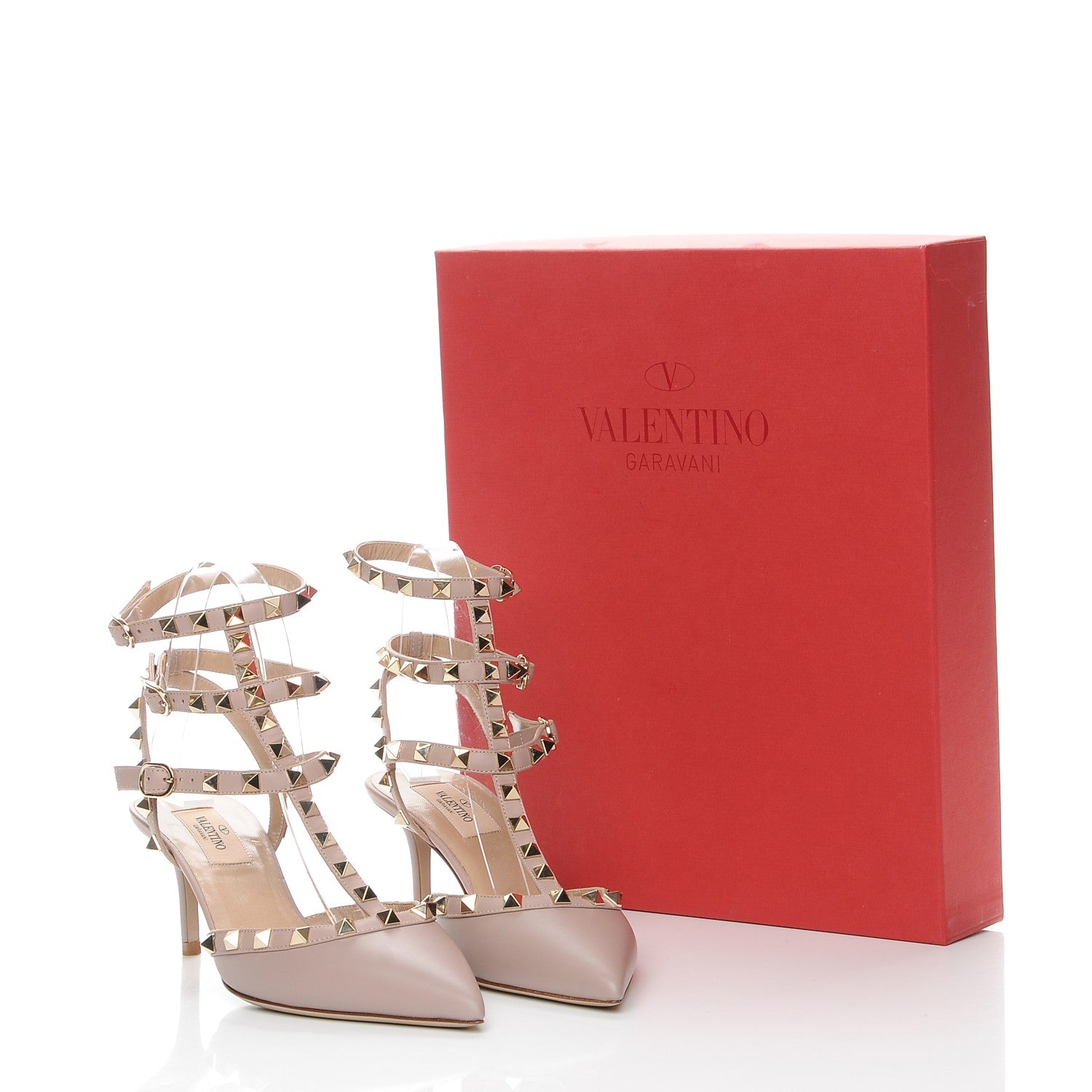 Valentino Garavani Nappa Rockstud Ankle Strap Low Heel Pumps 37 Poudre 9 of 9