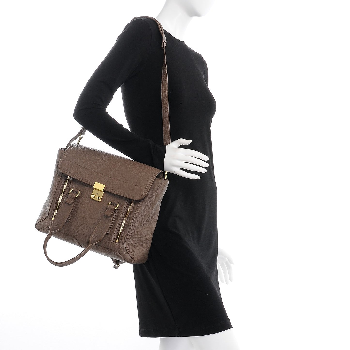 3.1 Textured Calfskin Medium Pashli Satchel Taupe