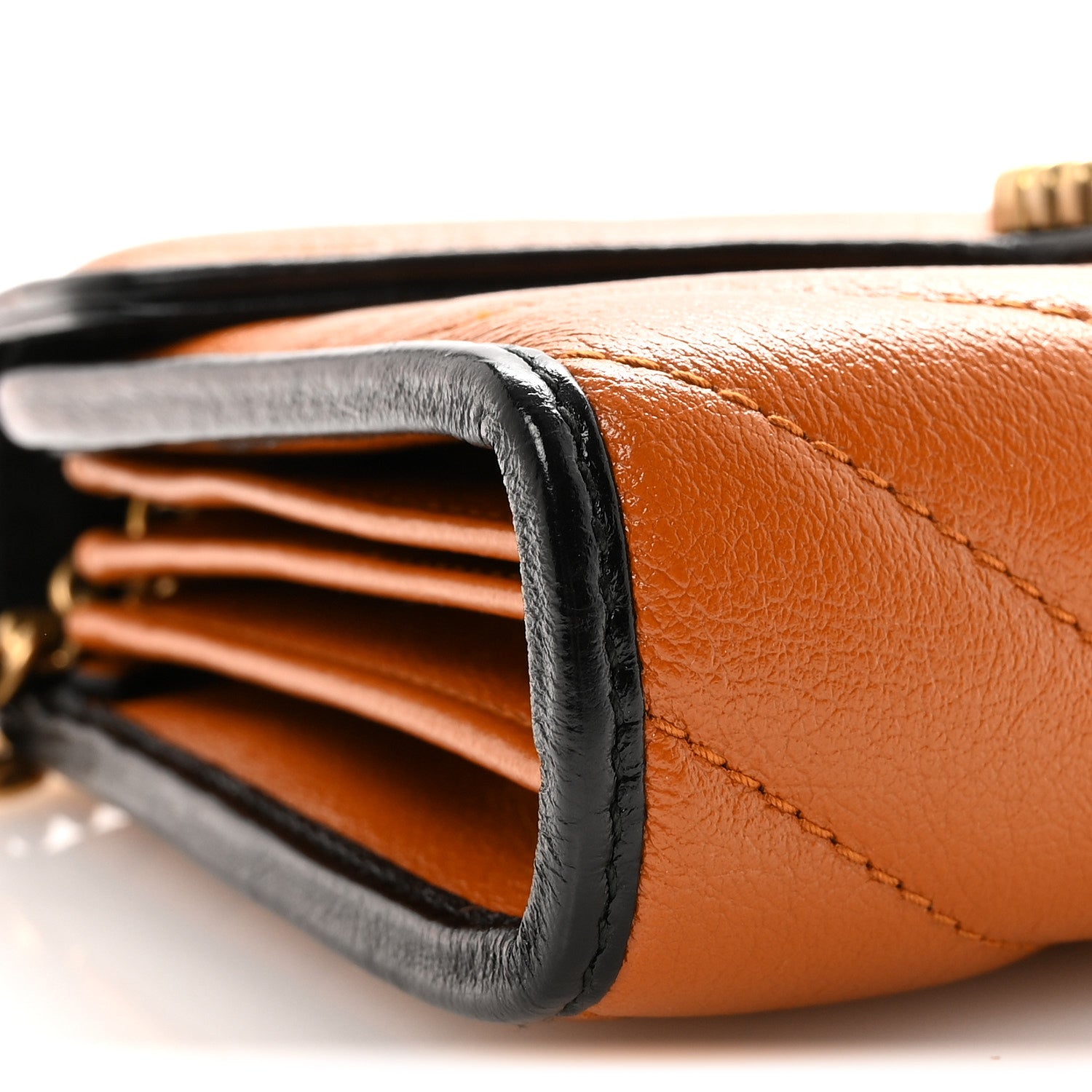 Gucci Vintage Effect Calfskin Matelasse Diagonal Torchon GG Marmont Chain Wallet Cognac 9 of 10