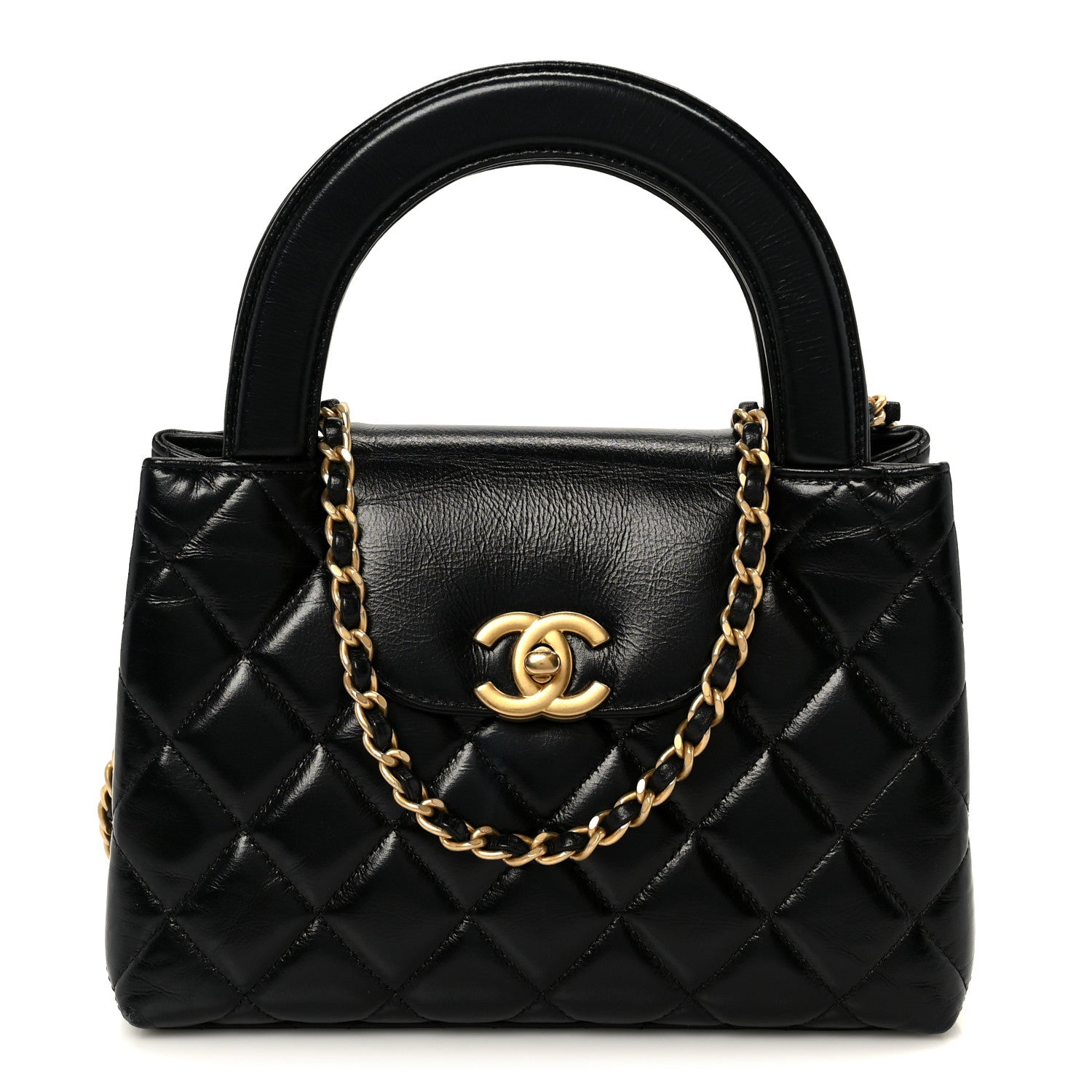 Chanel Shiny Aged Calfskin Quilted Nano Kelly Shopper Black 1 of 10