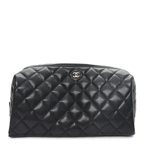 Caviar Quilted Toiletry Case With Chain Black