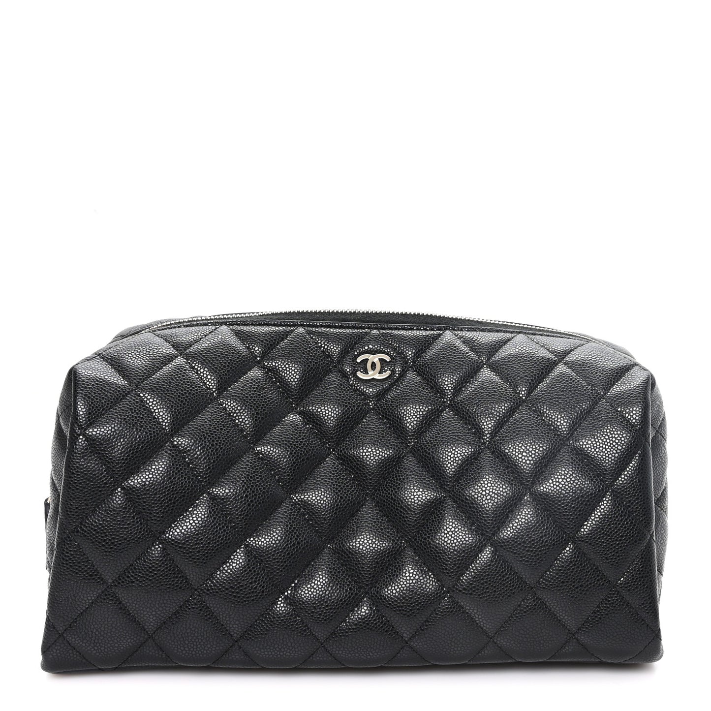 Caviar Quilted Toiletry Case With Chain Black