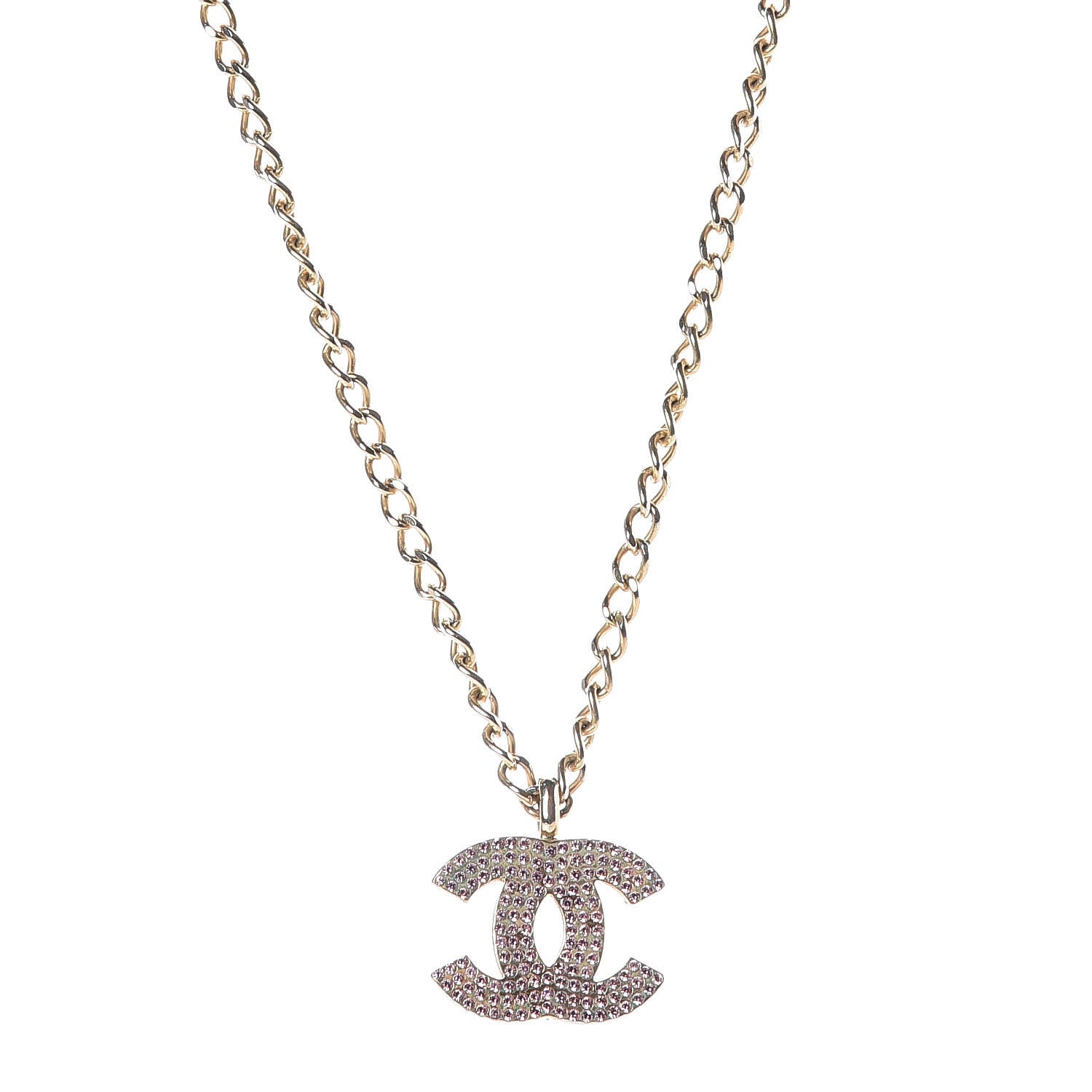 Chanel Crystal CC Necklace Pink Gold 1 of 6