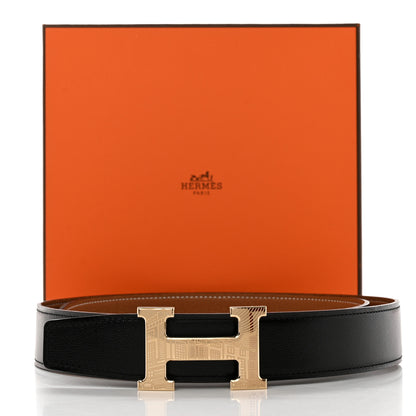 Hermes Box 135 Togo 32mm Faubourg H Belt 95 38 Black Gold 7 of 7