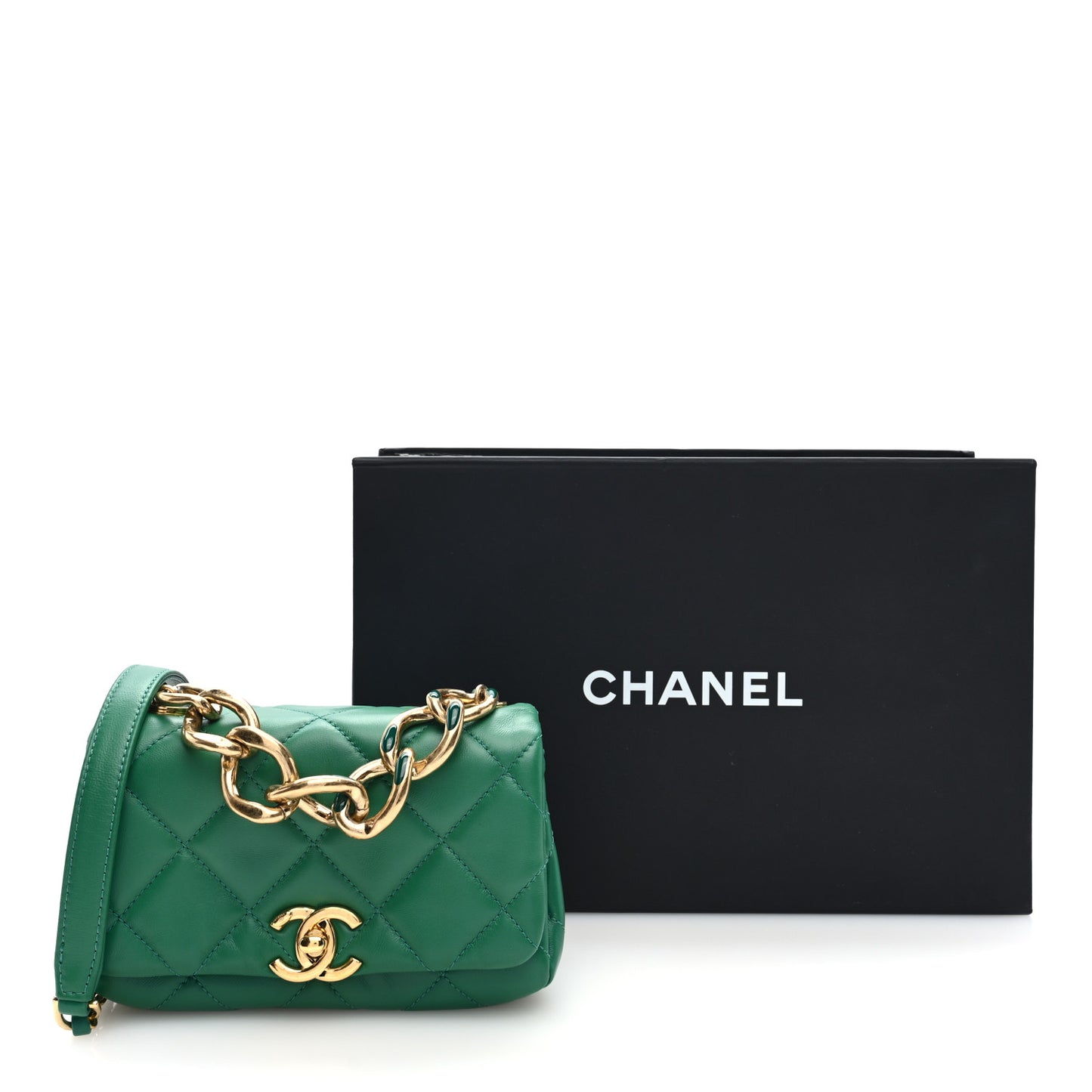 Lambskin Quilted Mini Color Match Flap Green