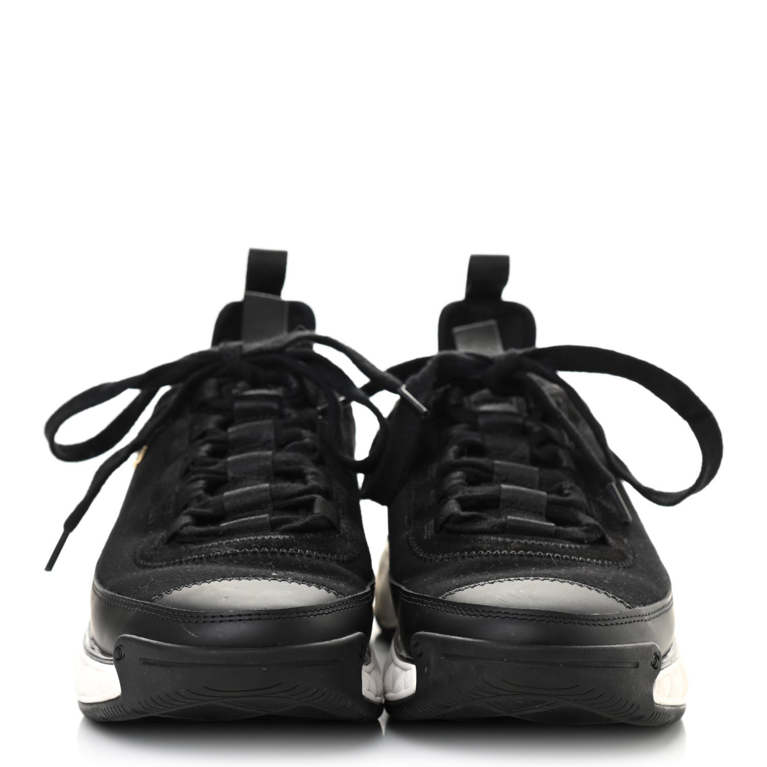 Chanel Velvet Calfskin Mixed Fibers CC Sneakers 37.5 Black 2 of 7