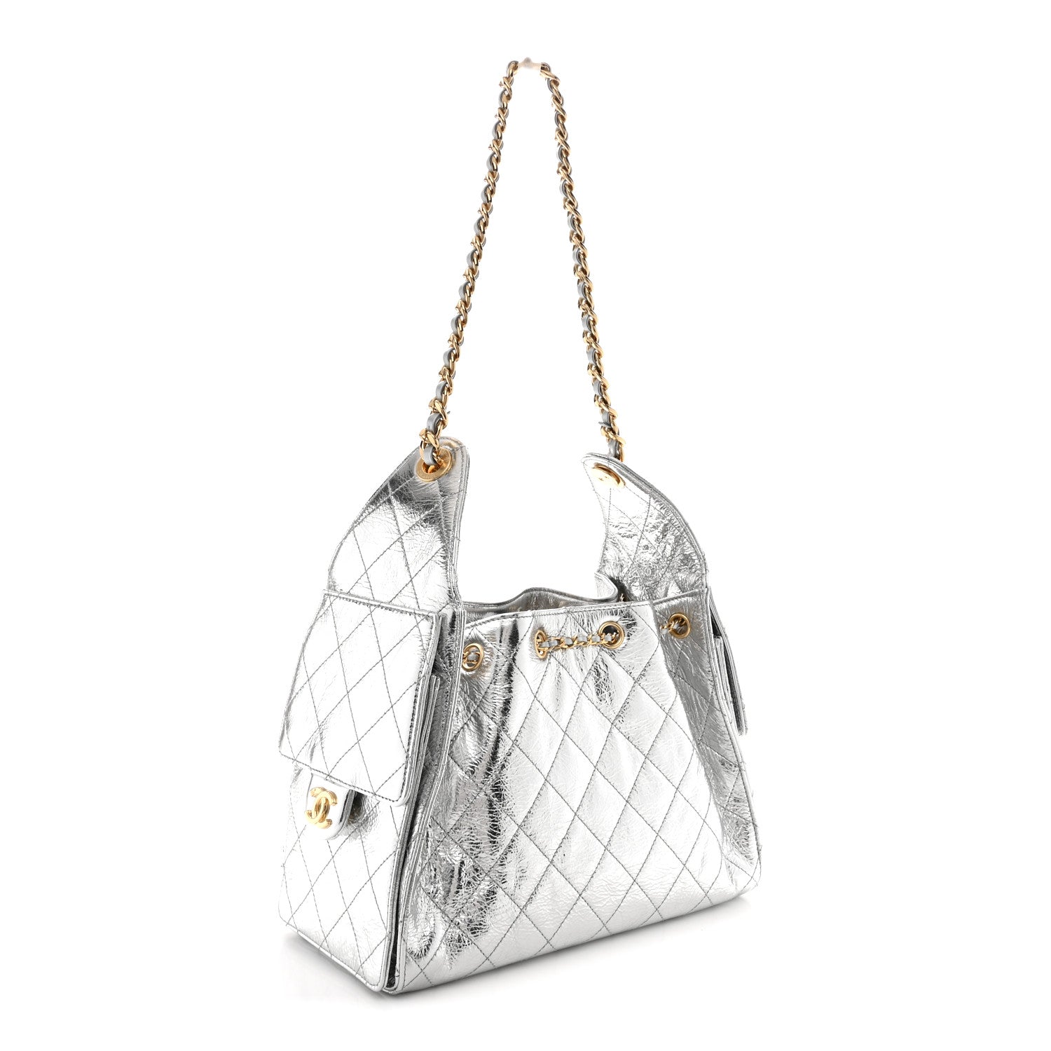 Chanel Metallic Crumpled Calfskin Quilted Small Chanel 25 Handbag Silvery 3 of 11