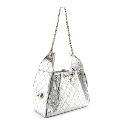 Chanel Metallic Crumpled Calfskin Quilted Small Chanel 25 Handbag Silvery 3 of 11
