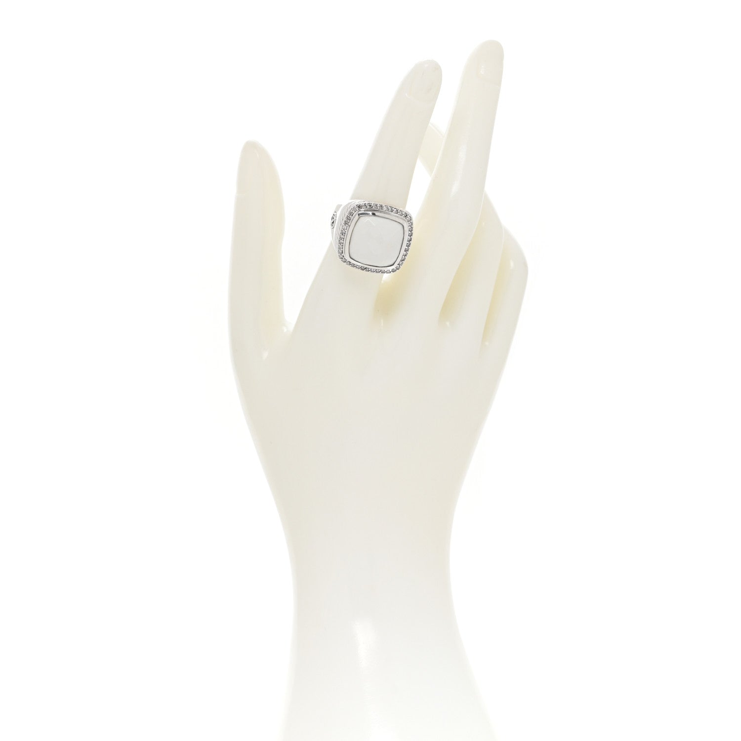David Yurman Sterling Silver Diamond White Agate 14mm Albion Statement Ring 54 7 2 of 4