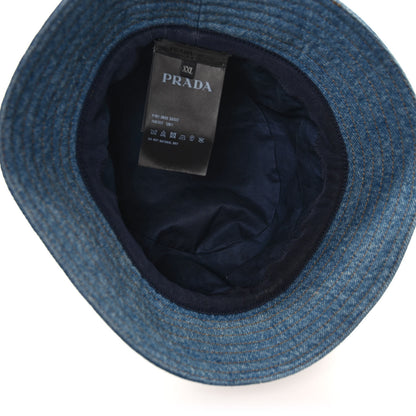 Prada Used Denim Metal Triangle Logo Mens Bucket Hat XXL Light Blue 7 of 8