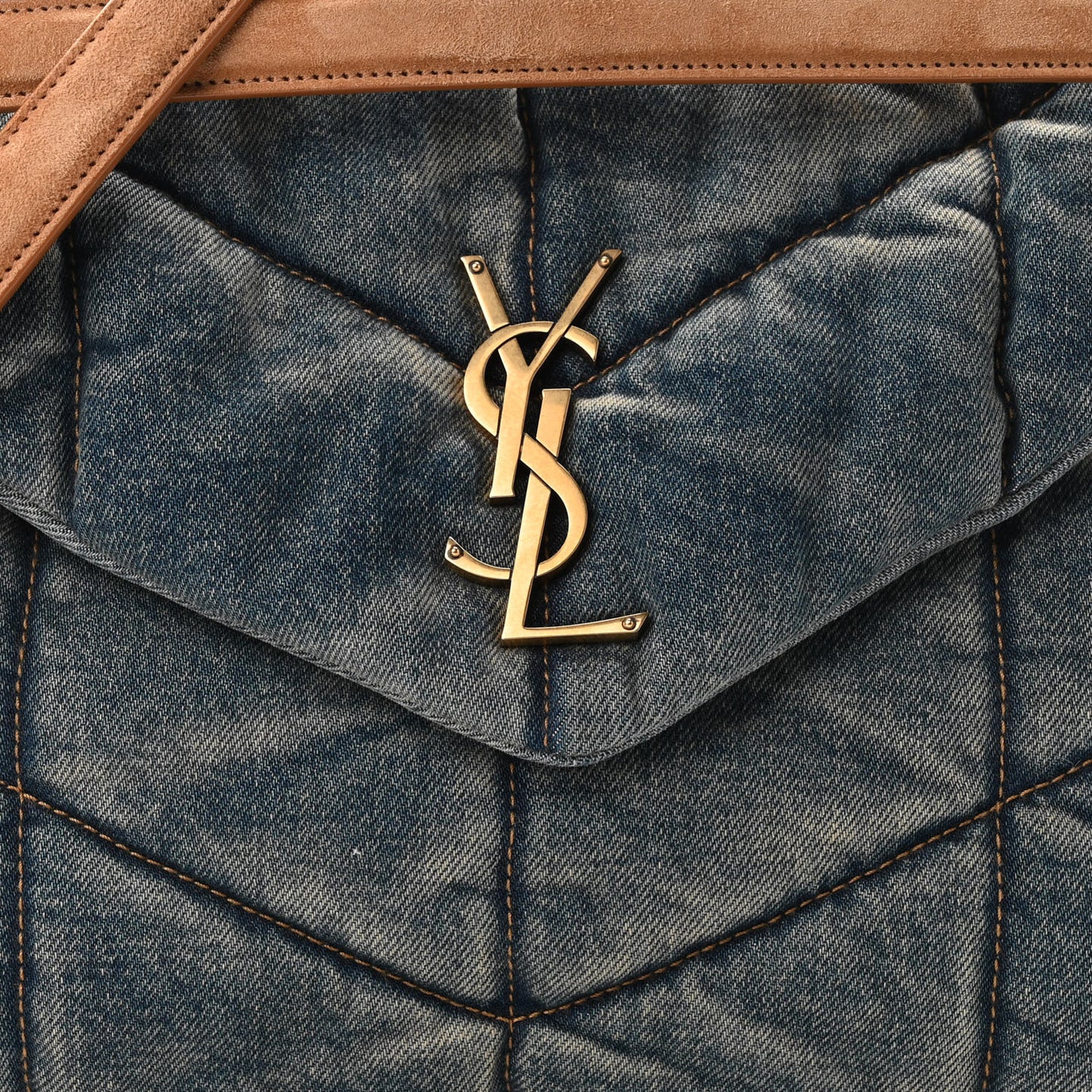 Denim Quilted Medium Loulou Puffer Monogram Chain Satchel Blue Cinnamon