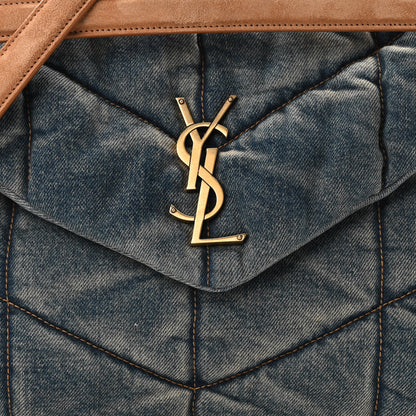Saint Laurent Denim Quilted Medium Loulou Puffer Monogram Chain Satchel Blue Cinnamon 7 of 9